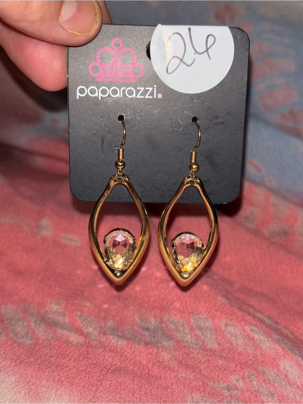 paparazzi Gold Drop Earrings with Pink Crystal Accent